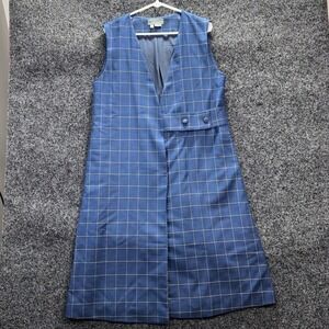 Anthropologie Blue Windowpane Plaid Longline Vest Dress One Size Wrap Detail